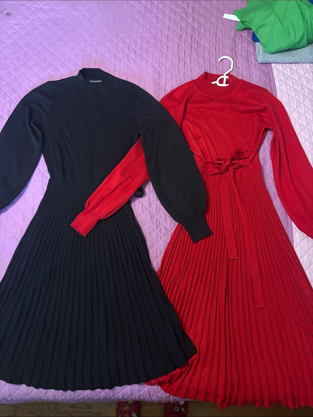 Nina Leonard Pleated Knit Midi Dress - Red and Black